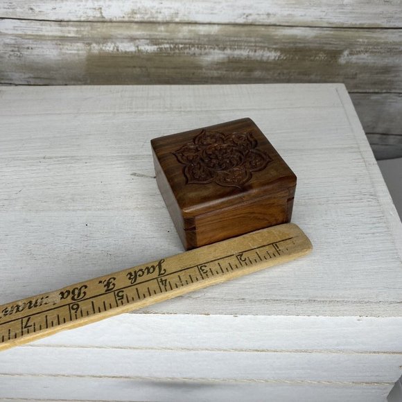 Vintage Archana Crafts Hand Made In India Wooden Jewelry Recipe Keepsake Box EUC - Picture 10 of 10